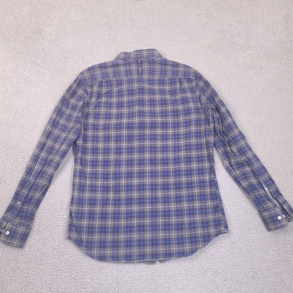 Banana Republic‎ Luxe Flannel Shirt Mens Medium Blue Gray Plaid Slim Fit Cotton